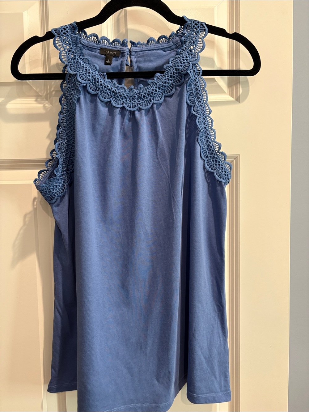 Talbots Periwinkle Crochet-Trim Halter Tank Top, Size Large